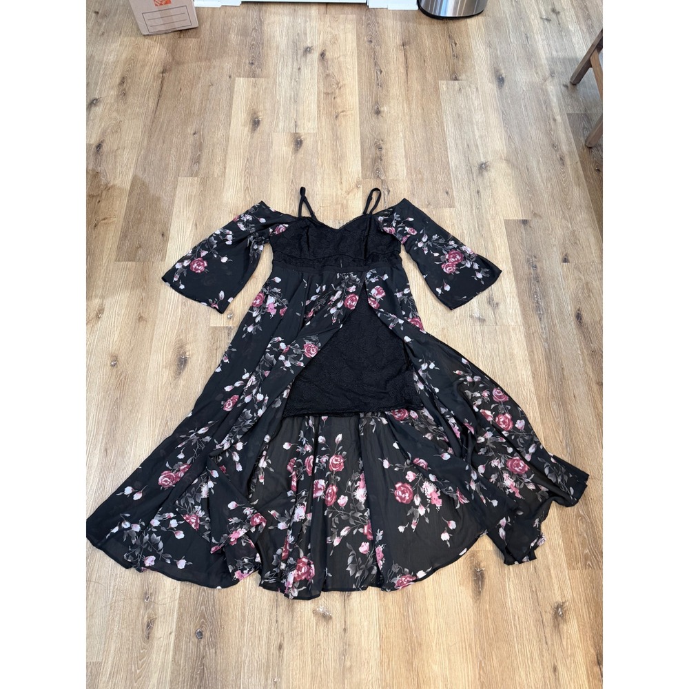 Torrid Floral Corset Lace Top Maxi Dress Womens 20 Black Pink Boho Whimsigoth - Picture 6 of 10